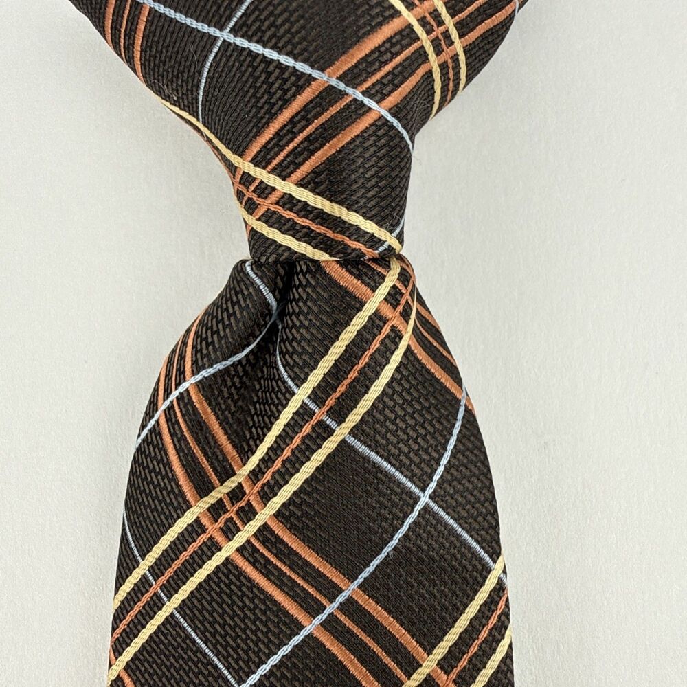 Bergamo New York Clip On Neck Tie 100% Polyester Brown Orange Multicolored 15.5"